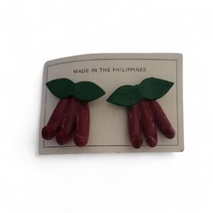 Hand Crafted Green and Red Leaf Earrings